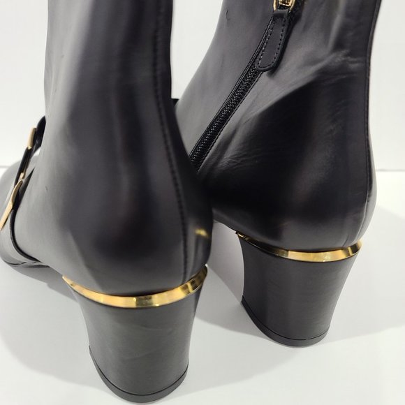 SALE! ✅ DELMAN Black Calfskin Leather Ankle Boot Gold Strap Buckle 9M ✨NEW - Picture 9 of 16